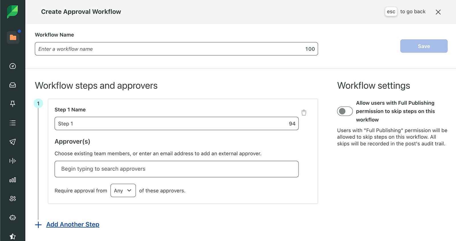 screenshot of sprout social approval workflow