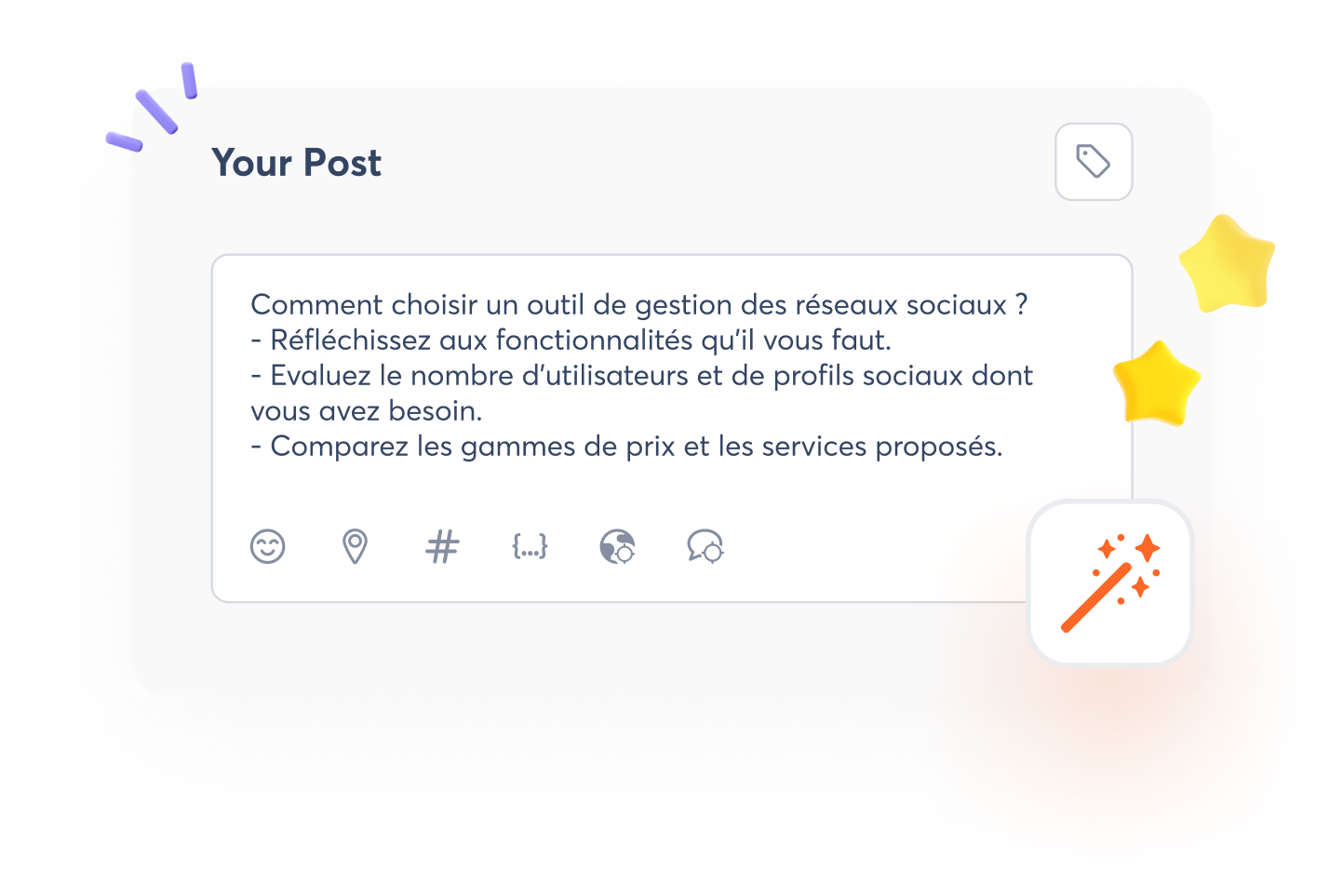 une vue montrant la rédaction d'un post dans le Writing Assistant